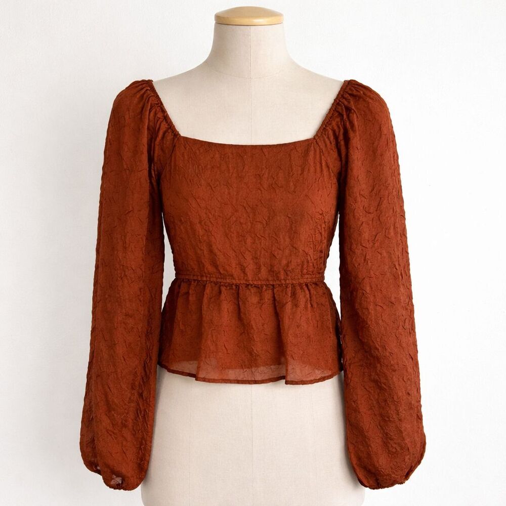 Gilli Top Size Small Peasant Smocked Back Square Neckline Crinkle Smocked Back